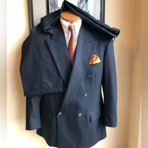 Fratelli Balzanno Black Wool Dbl Breasted 2 Piece Suit Size 40R Slacks W35 L29